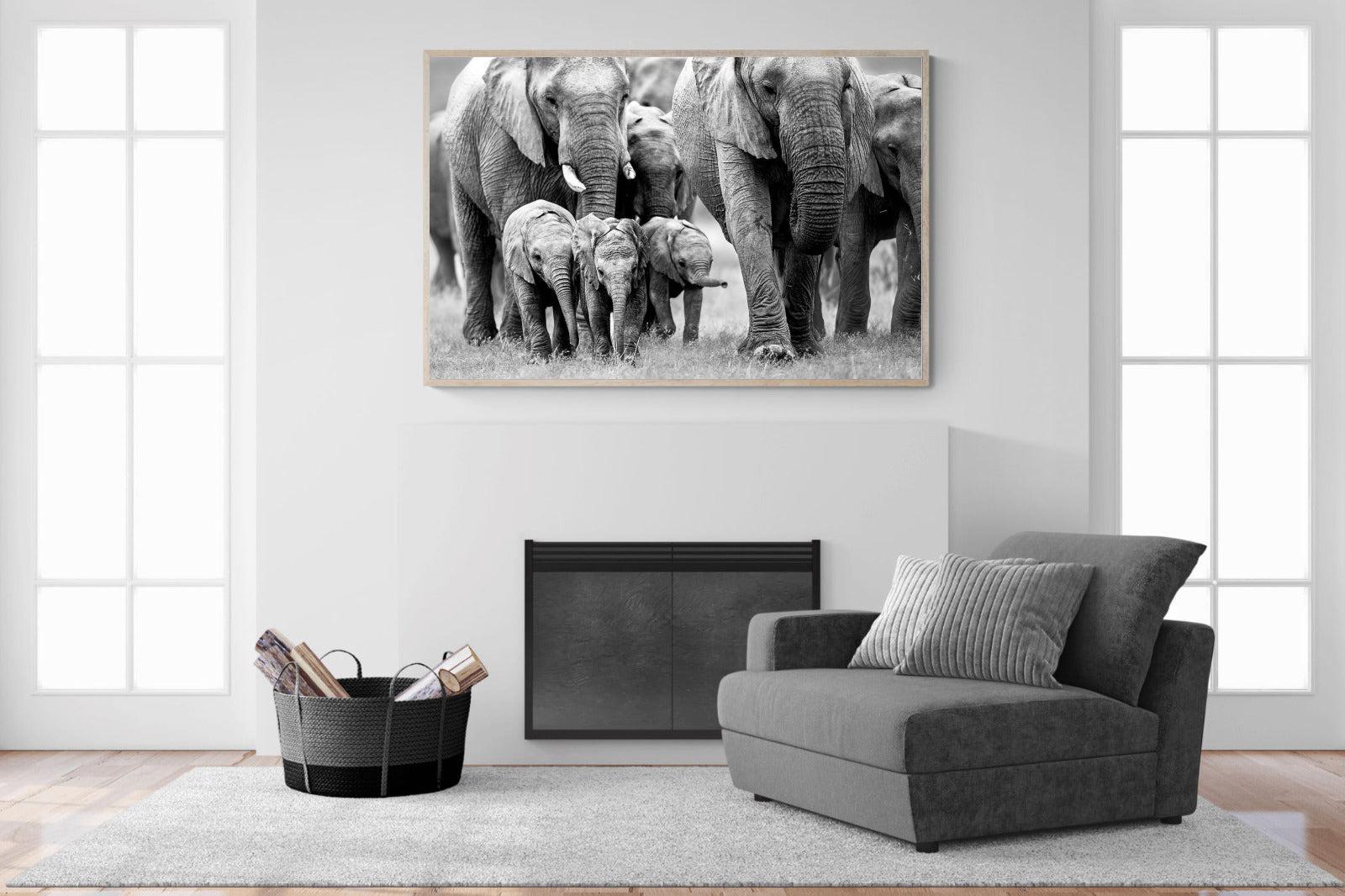 Elephant Family-Wall_Art-150 x 100cm-Mounted Canvas-Wood-Pixalot