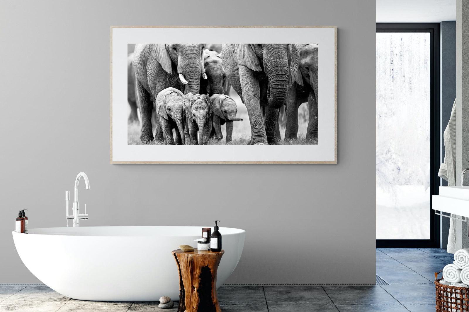 Elephant Family-Wall_Art-180 x 110cm-Framed Print-Wood-Pixalot