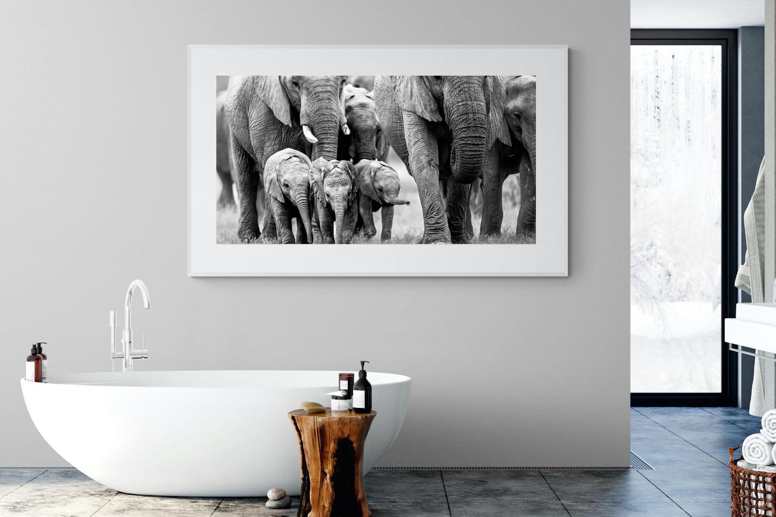 Elephant Family-Wall_Art-180 x 110cm-Framed Print-White-Pixalot