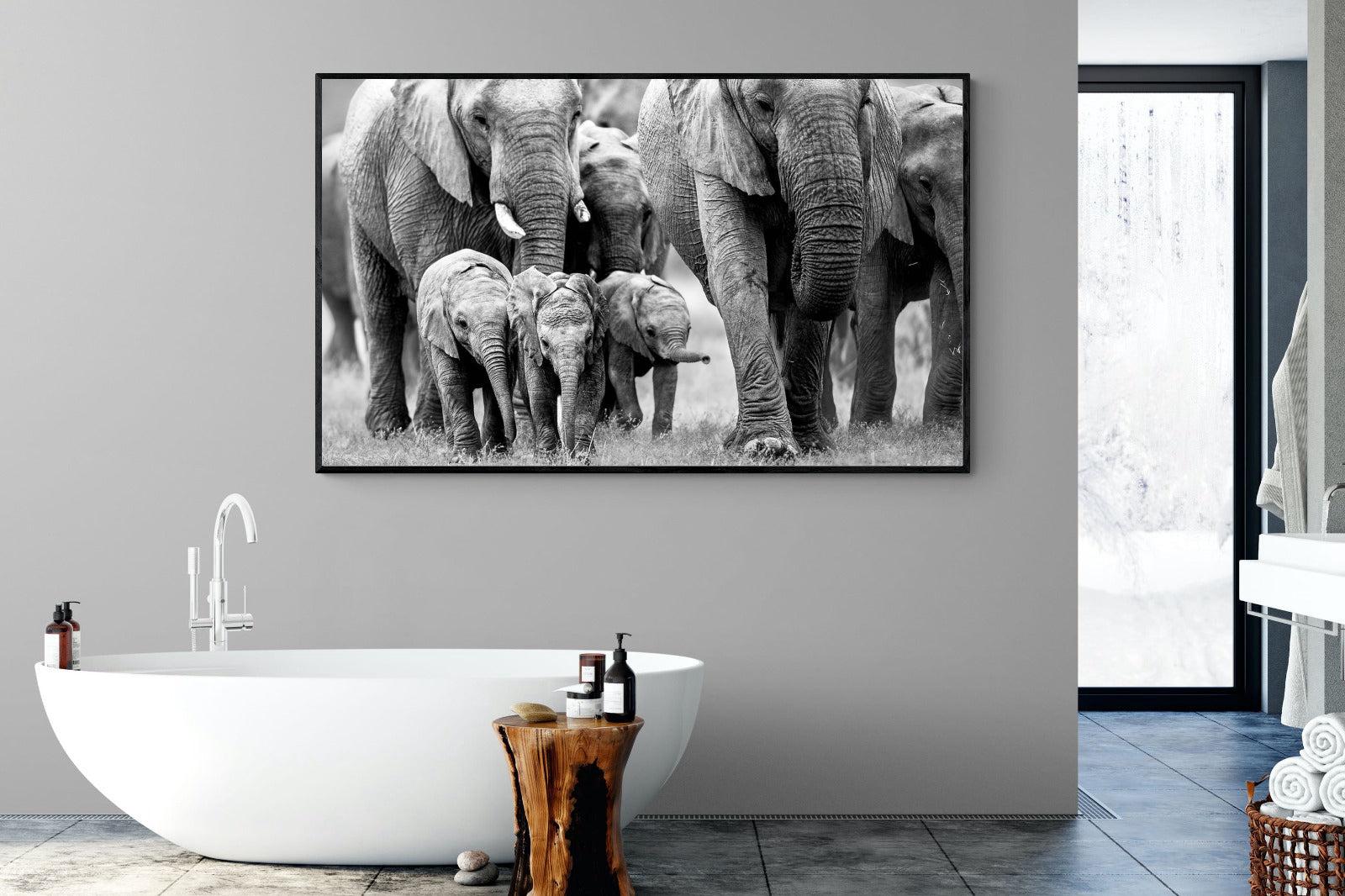Elephant Family-Wall_Art-180 x 110cm-Mounted Canvas-Black-Pixalot