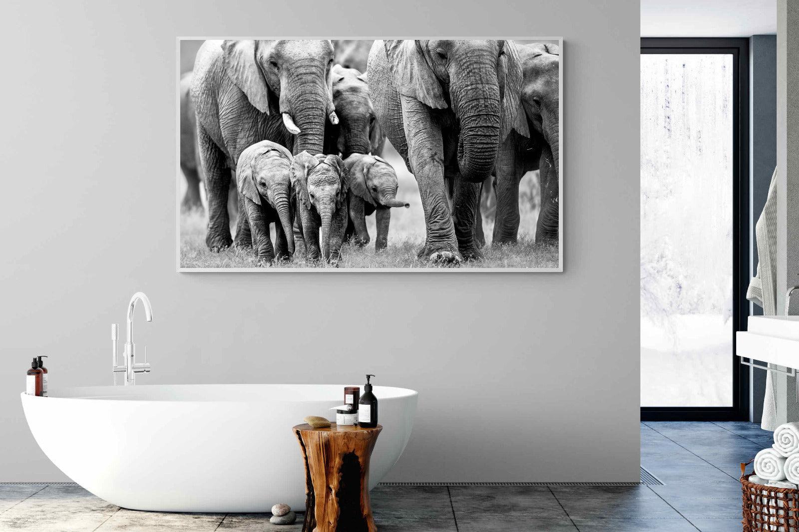 Elephant Family-Wall_Art-180 x 110cm-Mounted Canvas-White-Pixalot