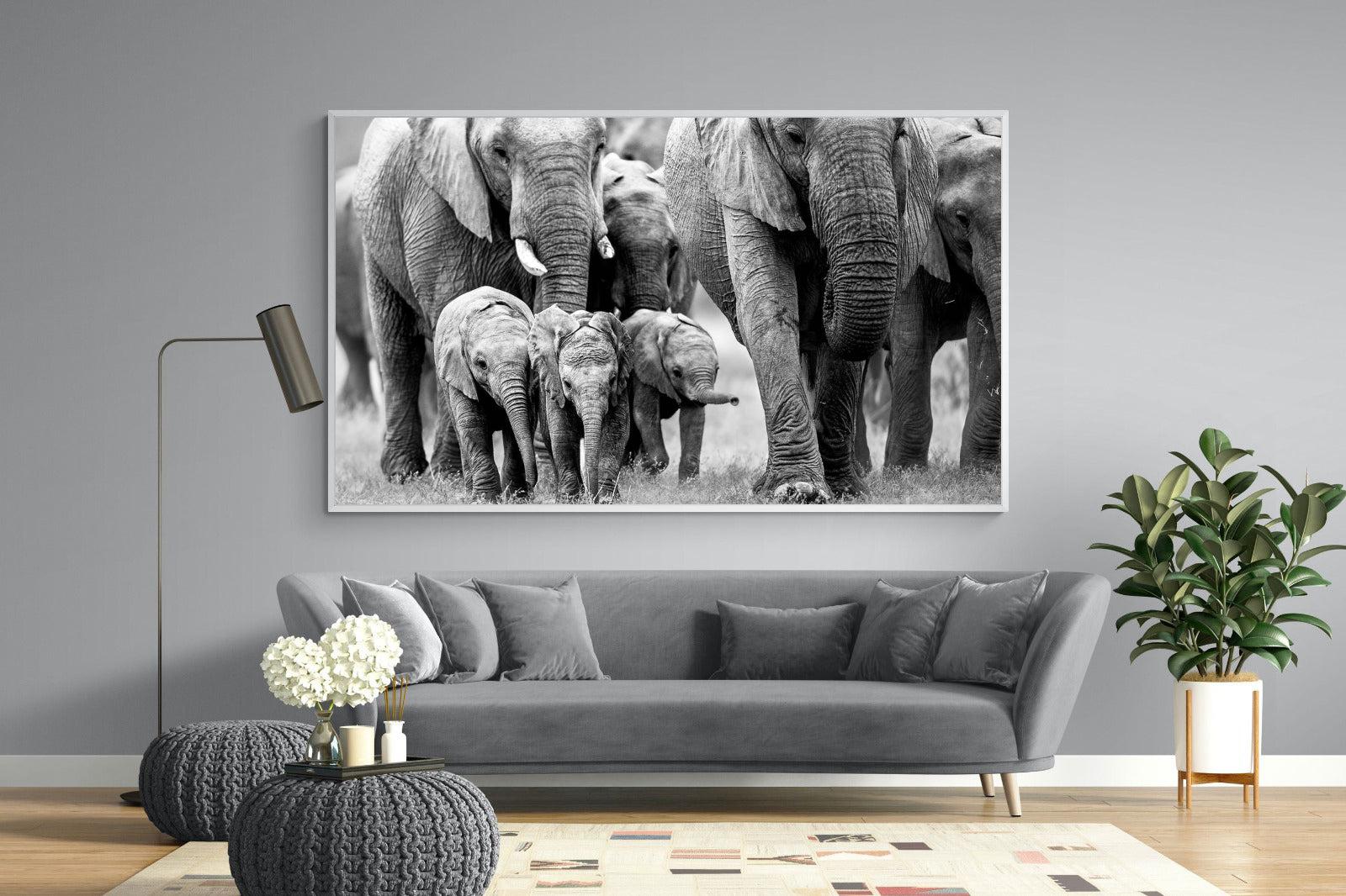 Elephant Family-Wall_Art-220 x 130cm-Mounted Canvas-White-Pixalot