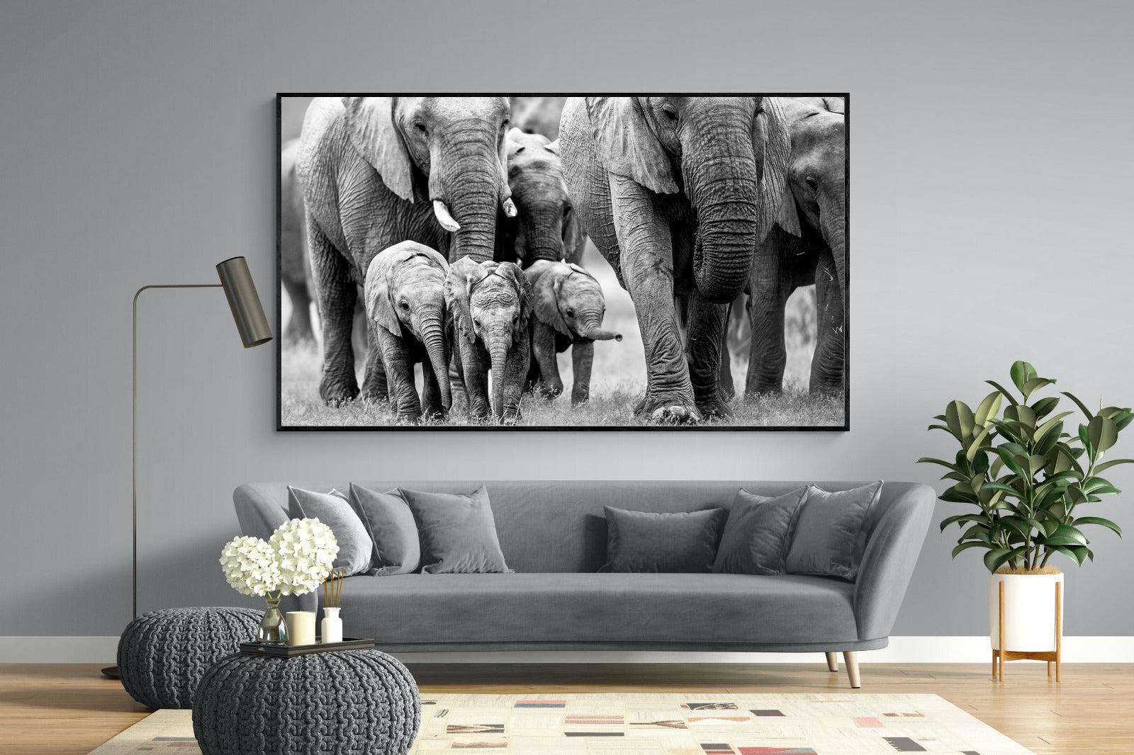 Elephant Family-Wall_Art-220 x 130cm-Mounted Canvas-Black-Pixalot