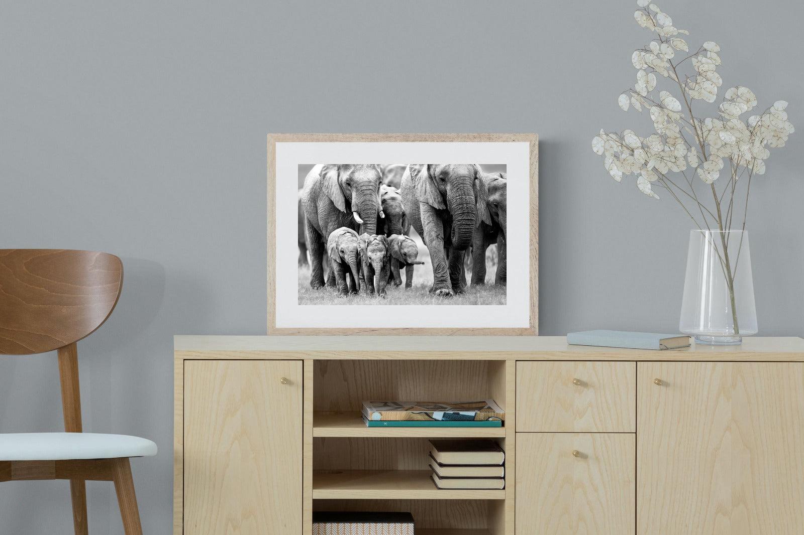 Elephant Family-Wall_Art-60 x 45cm-Framed Print-Wood-Pixalot