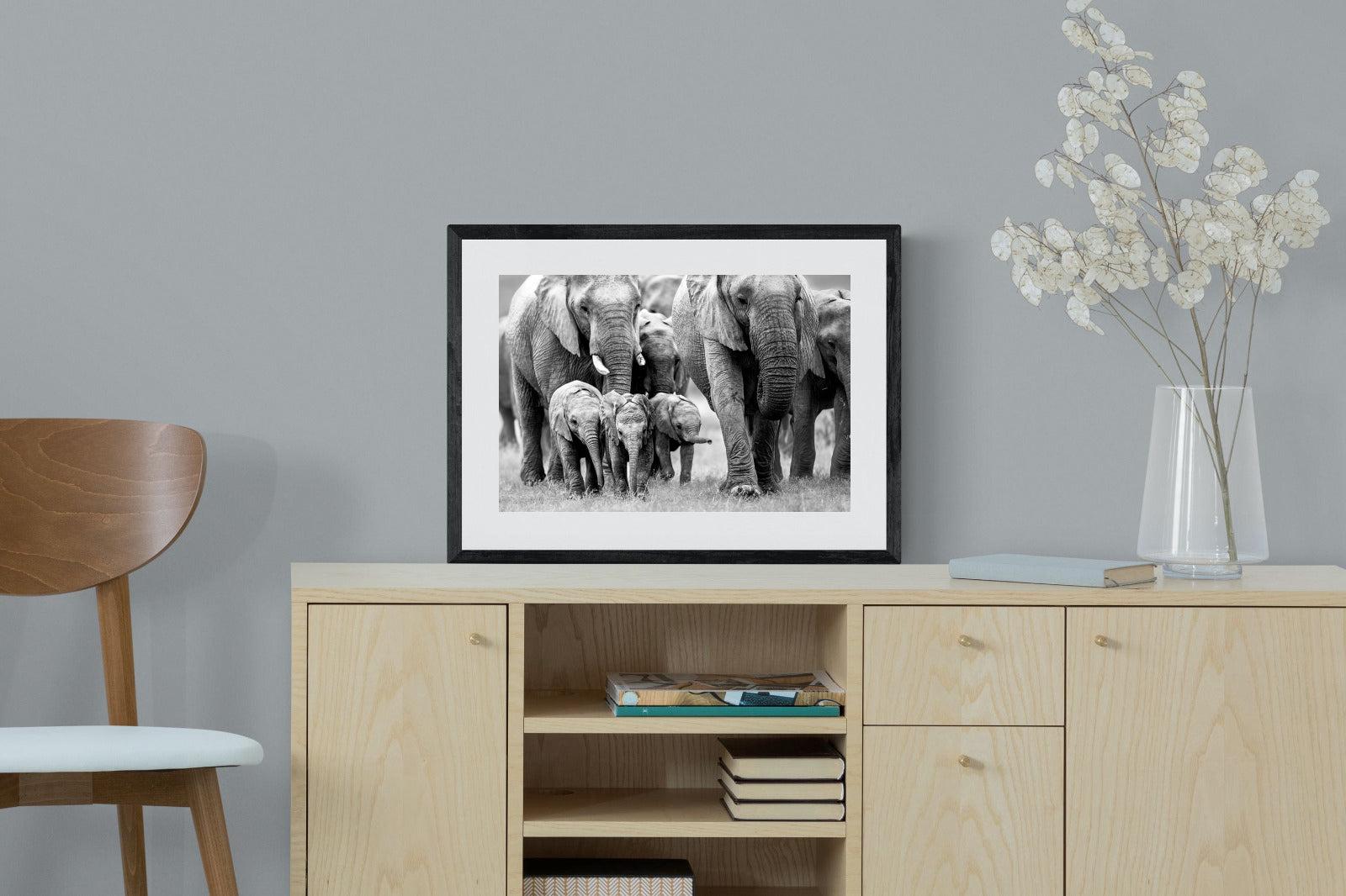 Elephant Family-Wall_Art-60 x 45cm-Framed Print-Black-Pixalot