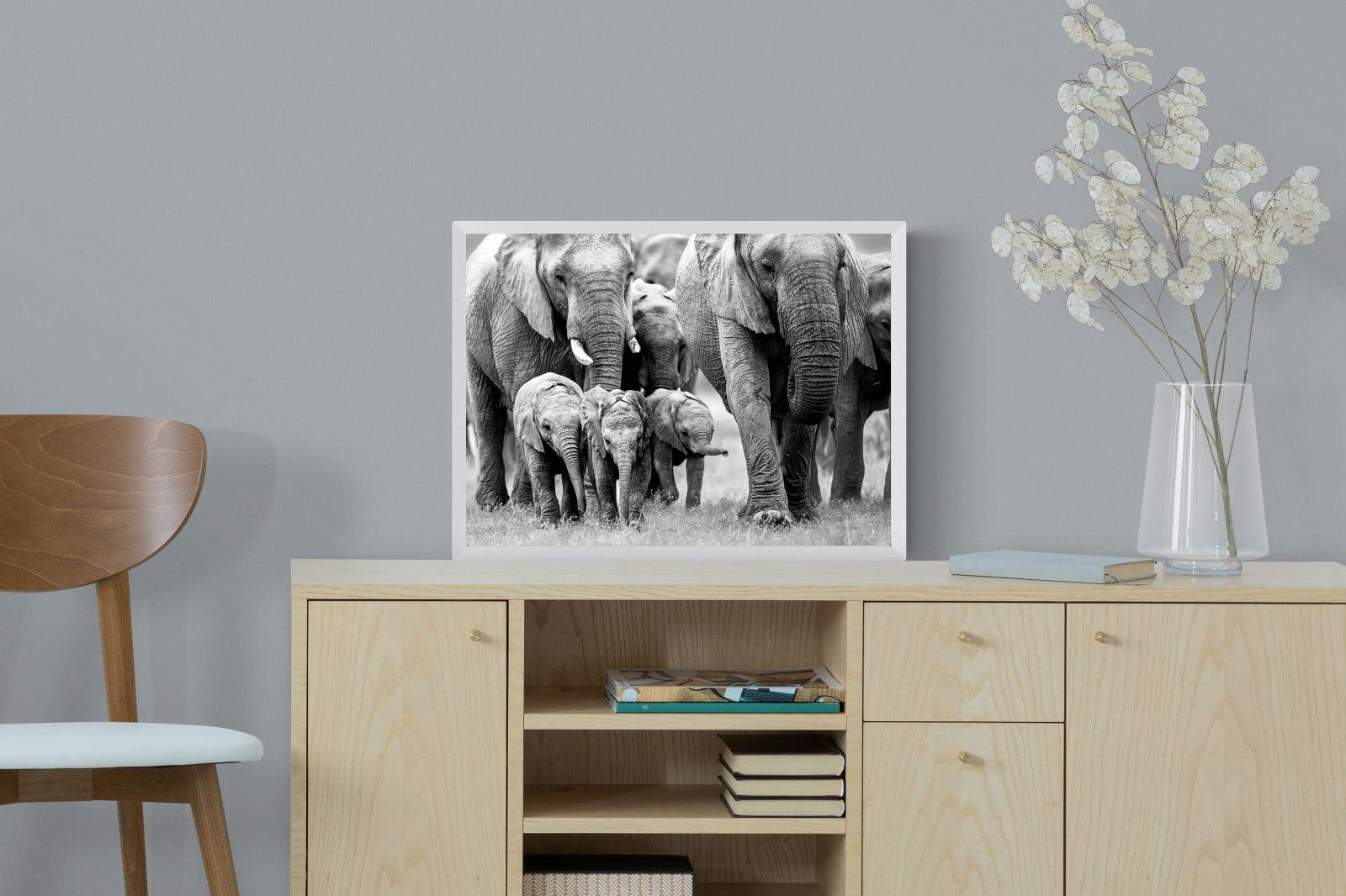 Elephant Family-Wall_Art-60 x 45cm-Mounted Canvas-White-Pixalot