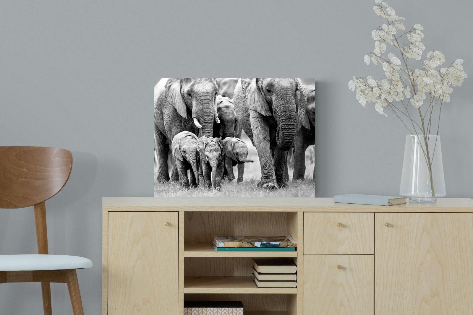 Elephant Family-Wall_Art-60 x 45cm-Mounted Canvas-No Frame-Pixalot