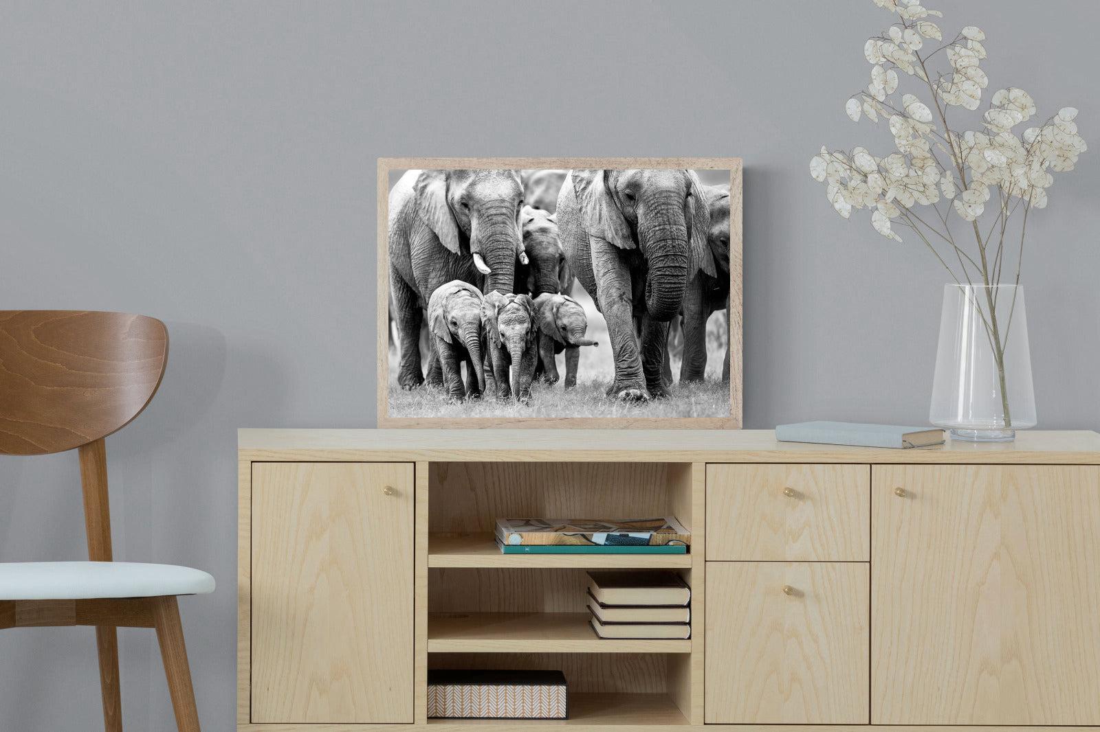 Elephant Family-Wall_Art-60 x 45cm-Mounted Canvas-Wood-Pixalot