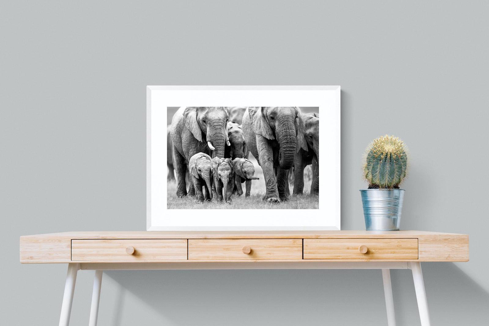 Elephant Family-Wall_Art-80 x 60cm-Framed Print-White-Pixalot