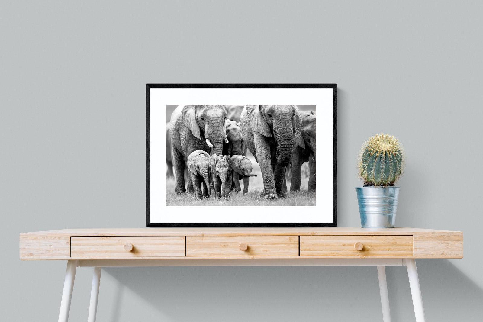 Elephant Family-Wall_Art-80 x 60cm-Framed Print-Black-Pixalot