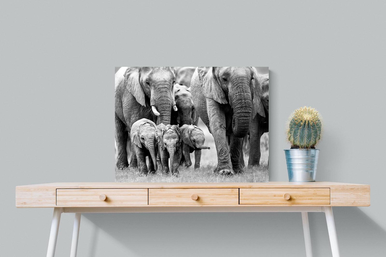 Elephant Family-Wall_Art-80 x 60cm-Mounted Canvas-No Frame-Pixalot