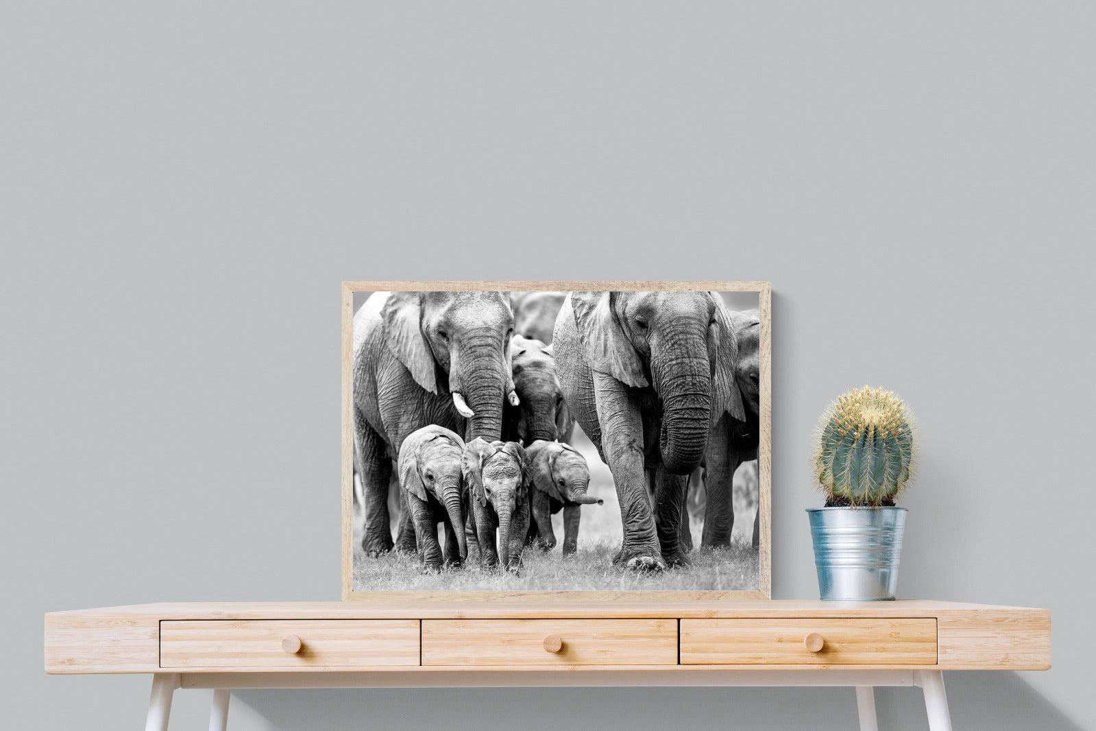 Elephant Family-Wall_Art-80 x 60cm-Mounted Canvas-Wood-Pixalot
