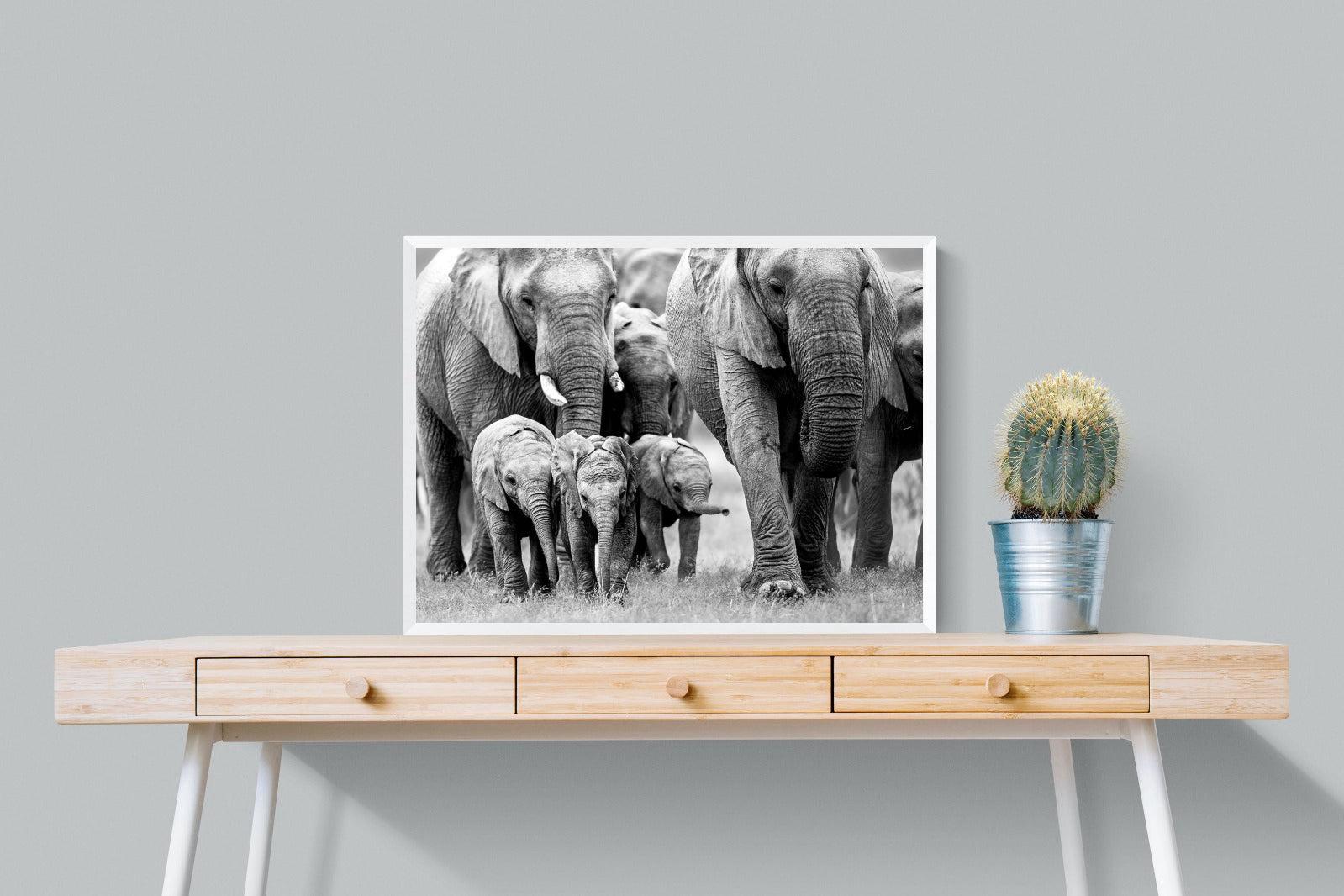 Elephant Family-Wall_Art-80 x 60cm-Mounted Canvas-White-Pixalot