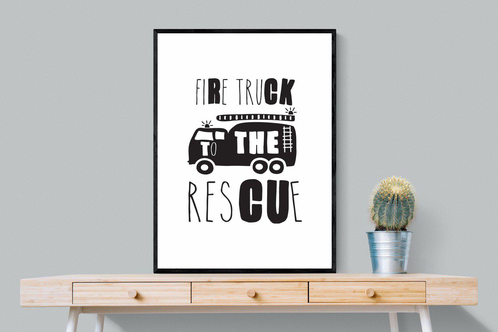 Fire Truck-Wall_Art-75 x 100cm-Mounted Canvas-Black-Pixalot