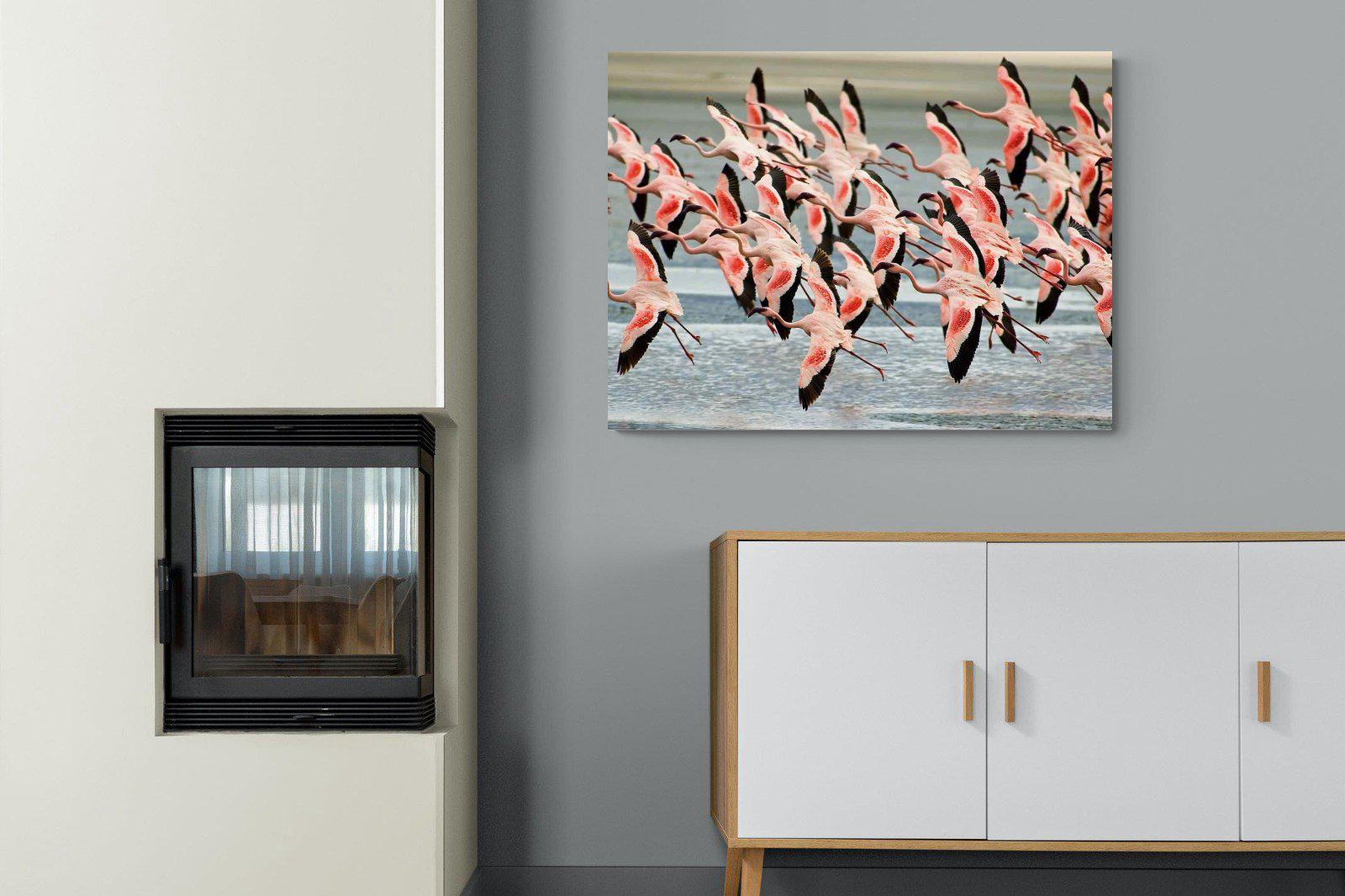 Flamingo Flight-Wall_Art-100 x 75cm-Mounted Canvas-No Frame-Pixalot