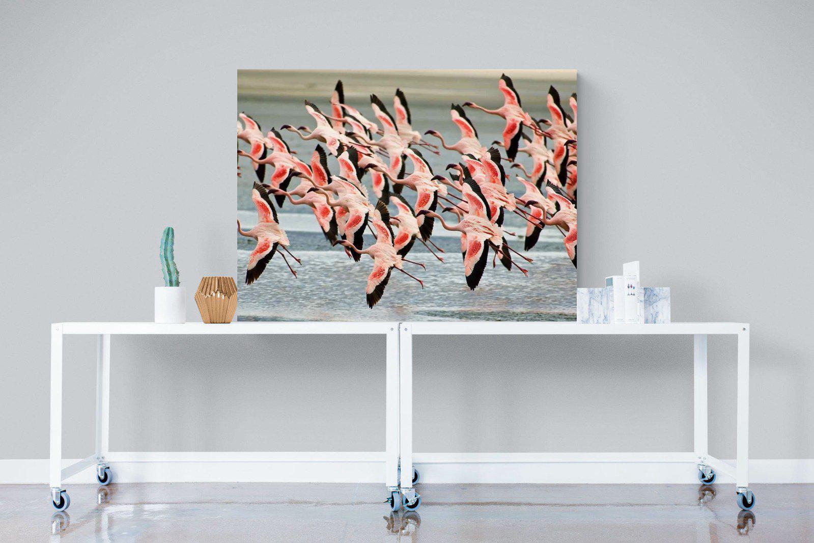 Flamingo Flight-Wall_Art-120 x 90cm-Mounted Canvas-No Frame-Pixalot