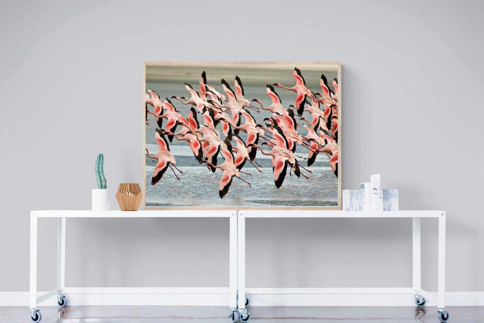 Flamingo Flight-Wall_Art-120 x 90cm-Mounted Canvas-Wood-Pixalot