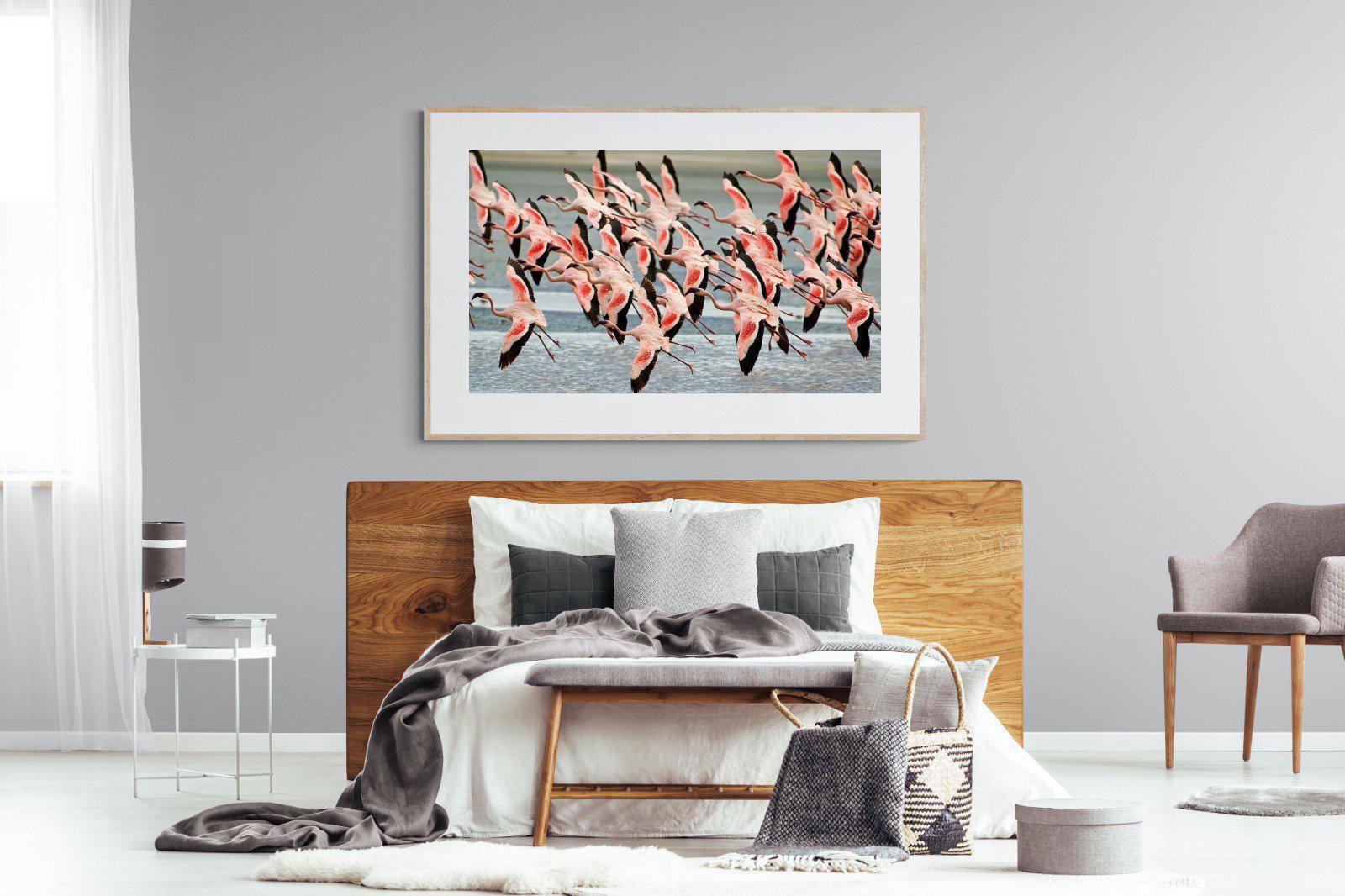 Flamingo Flight-Wall_Art-150 x 100cm-Framed Print-Wood-Pixalot
