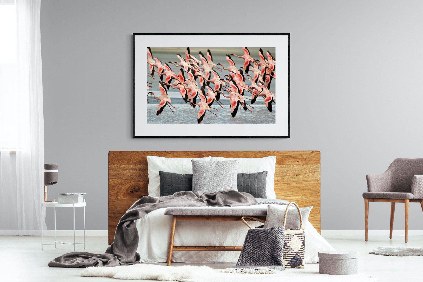 Flamingo Flight-Wall_Art-150 x 100cm-Framed Print-Black-Pixalot
