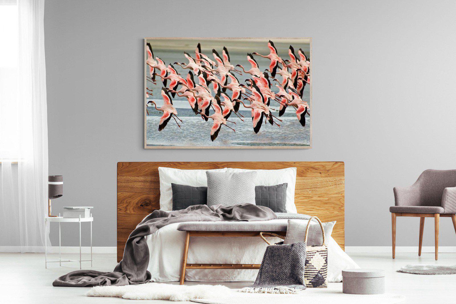 Flamingo Flight-Wall_Art-150 x 100cm-Mounted Canvas-Wood-Pixalot