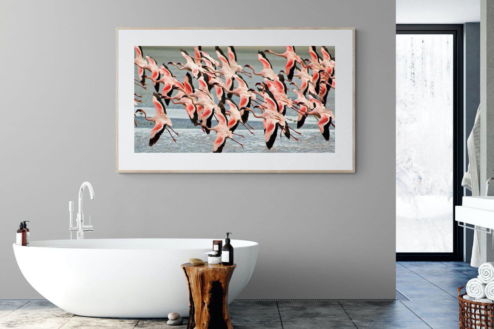 Flamingo Flight-Wall_Art-180 x 110cm-Framed Print-Wood-Pixalot