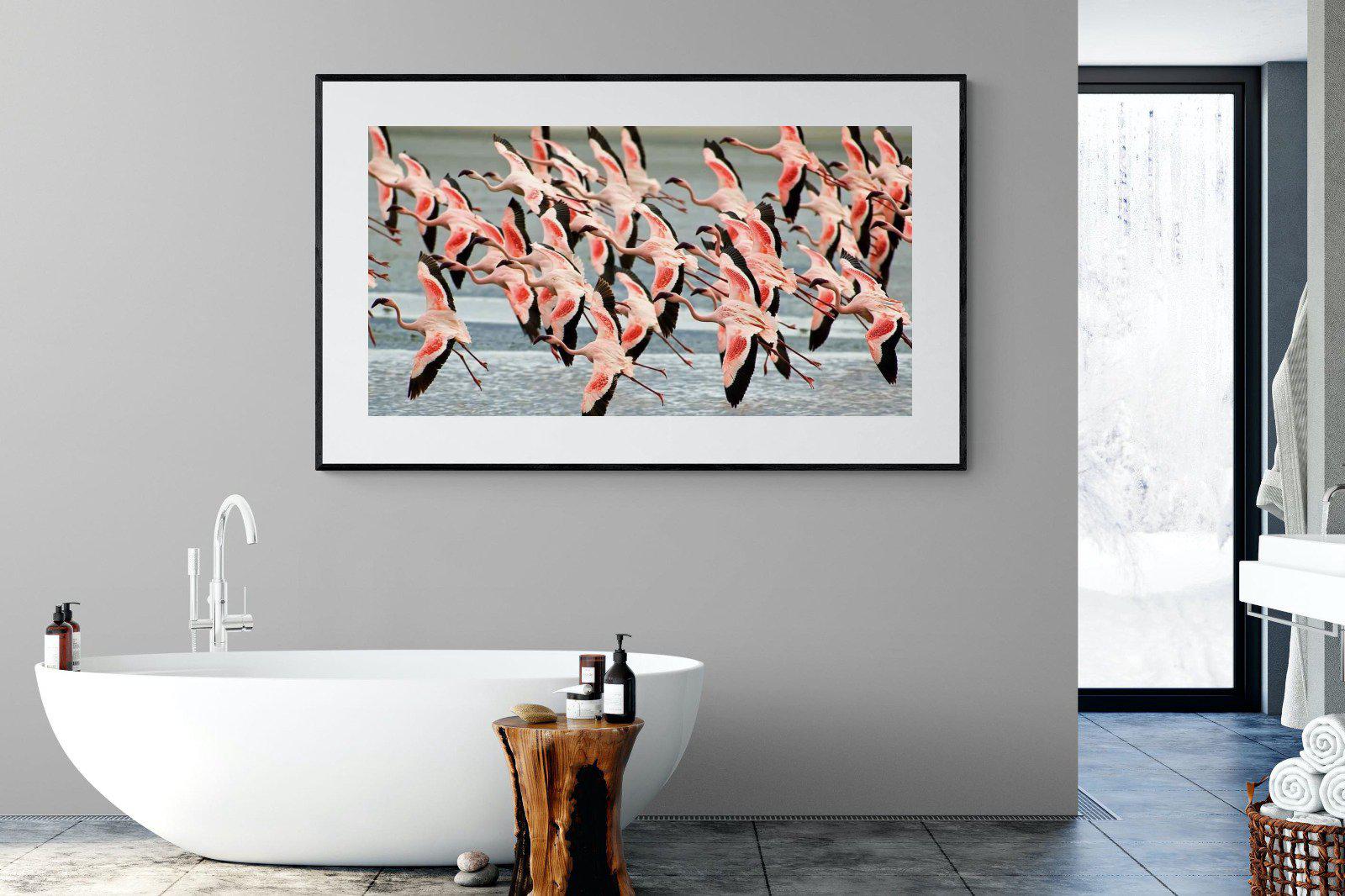 Flamingo Flight-Wall_Art-180 x 110cm-Framed Print-Black-Pixalot