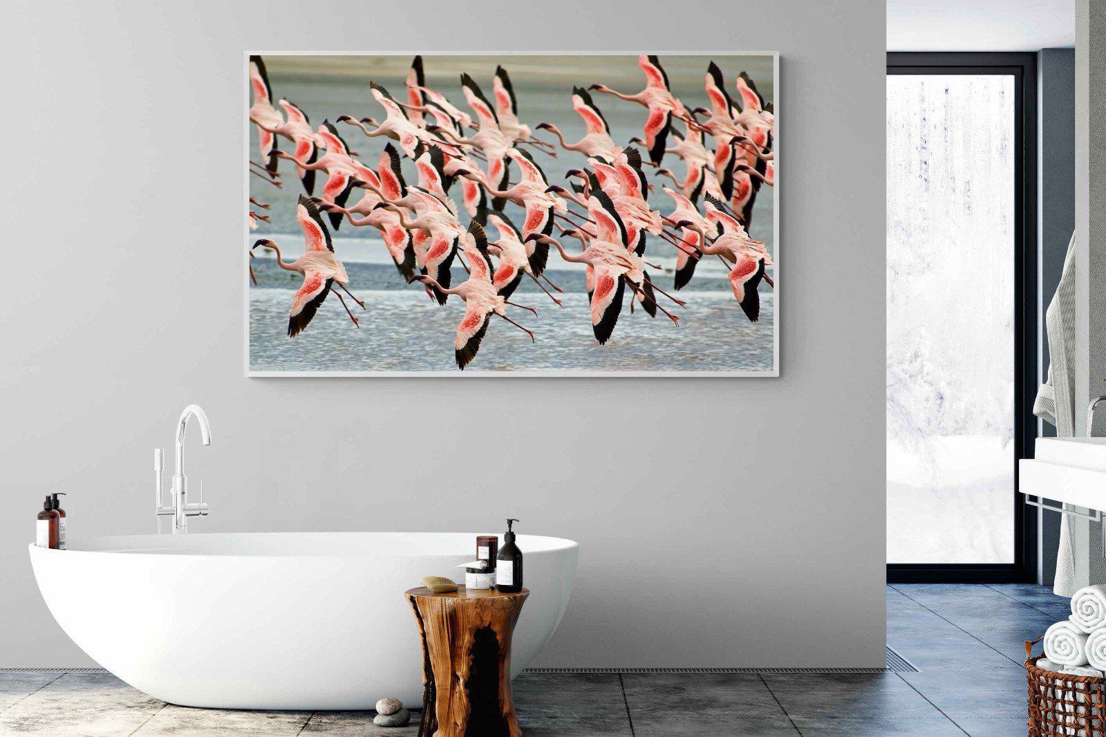 Flamingo Flight-Wall_Art-180 x 110cm-Mounted Canvas-White-Pixalot