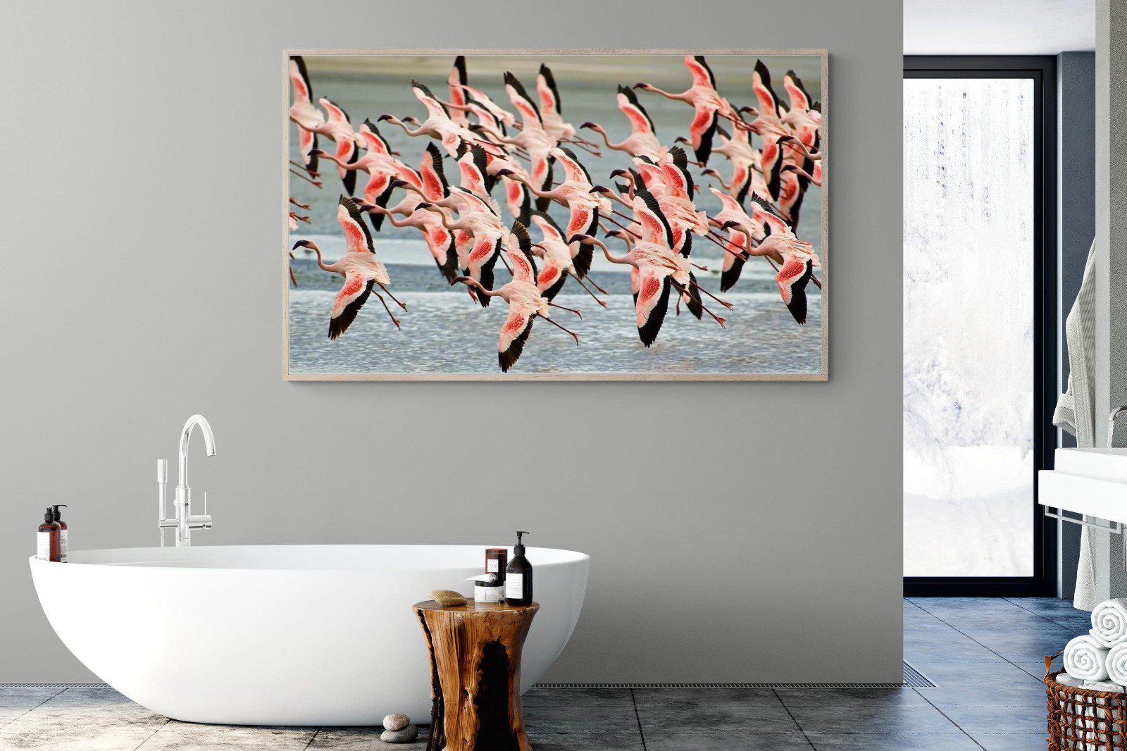 Flamingo Flight-Wall_Art-180 x 110cm-Mounted Canvas-Wood-Pixalot