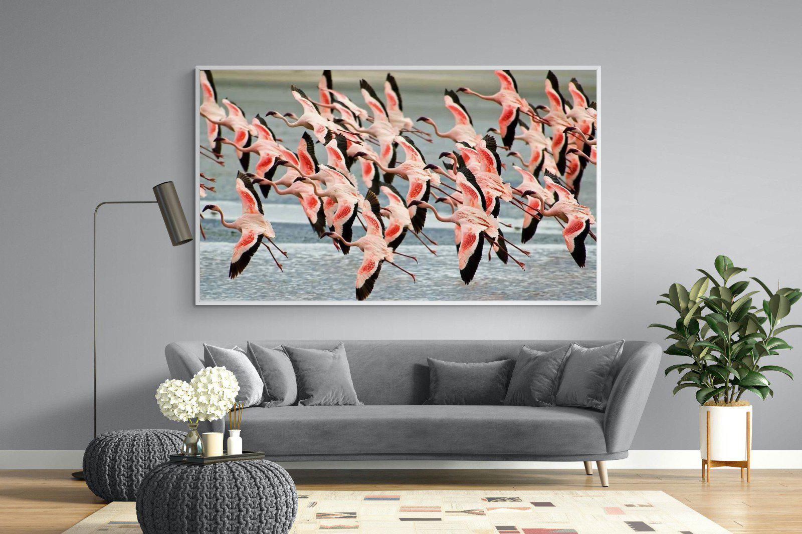 Flamingo Flight-Wall_Art-220 x 130cm-Mounted Canvas-White-Pixalot