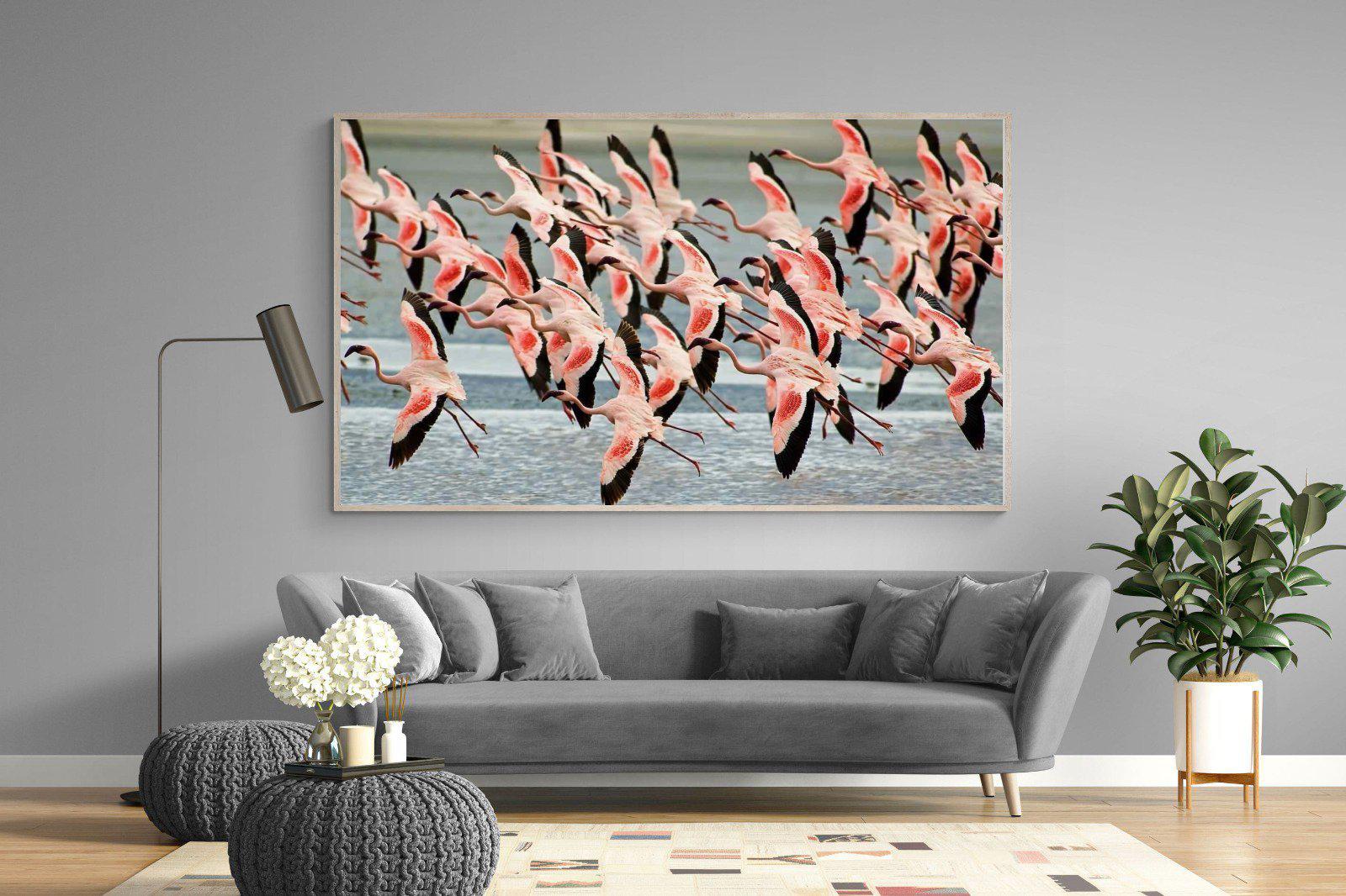 Flamingo Flight-Wall_Art-220 x 130cm-Mounted Canvas-Wood-Pixalot