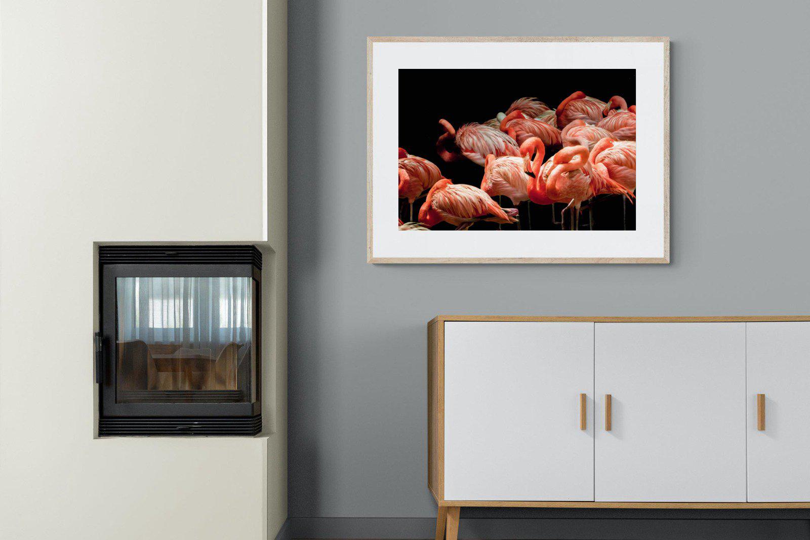 Flamingo Flock-Wall_Art-100 x 75cm-Framed Print-Wood-Pixalot