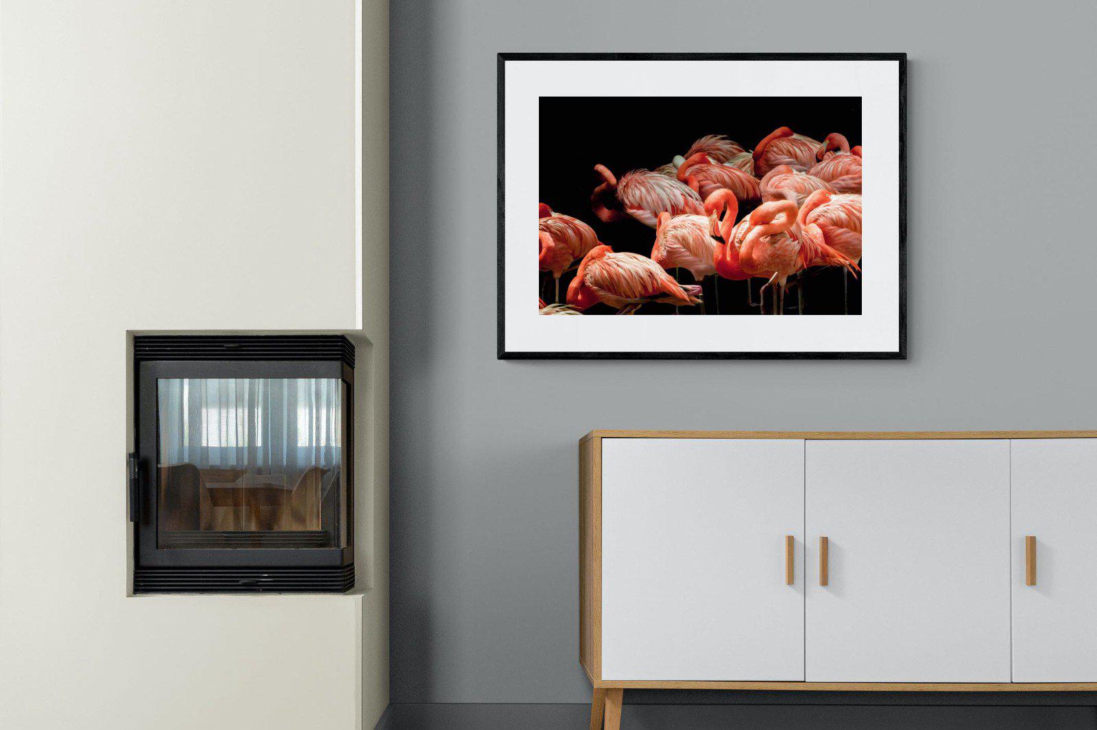 Flamingo Flock-Wall_Art-100 x 75cm-Framed Print-Black-Pixalot