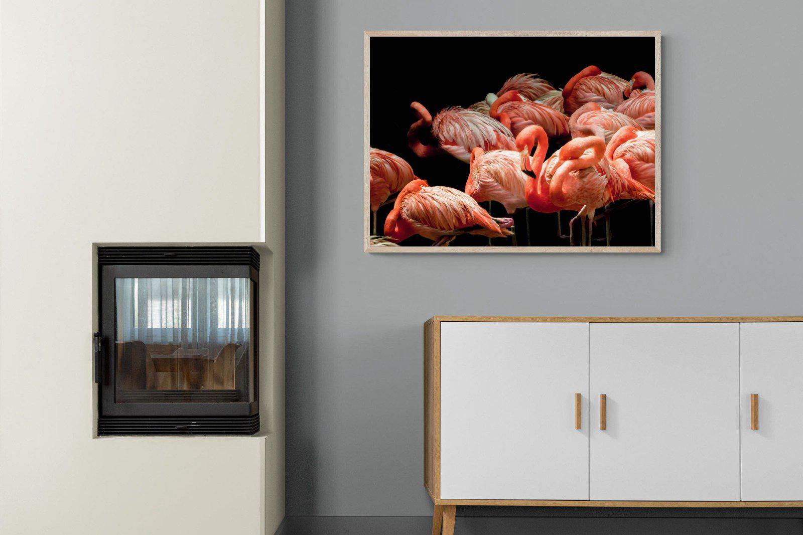 Flamingo Flock-Wall_Art-100 x 75cm-Mounted Canvas-Wood-Pixalot