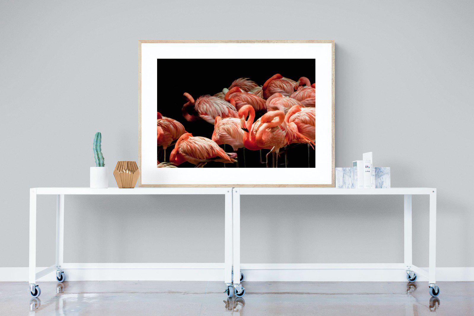 Flamingo Flock-Wall_Art-120 x 90cm-Framed Print-Wood-Pixalot