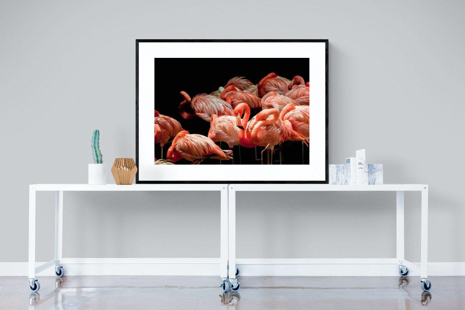 Flamingo Flock-Wall_Art-120 x 90cm-Framed Print-Black-Pixalot