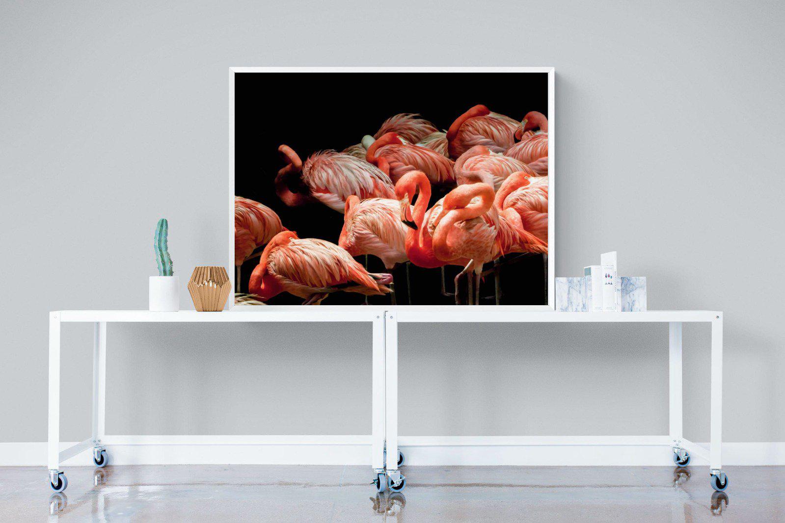 Flamingo Flock-Wall_Art-120 x 90cm-Mounted Canvas-White-Pixalot