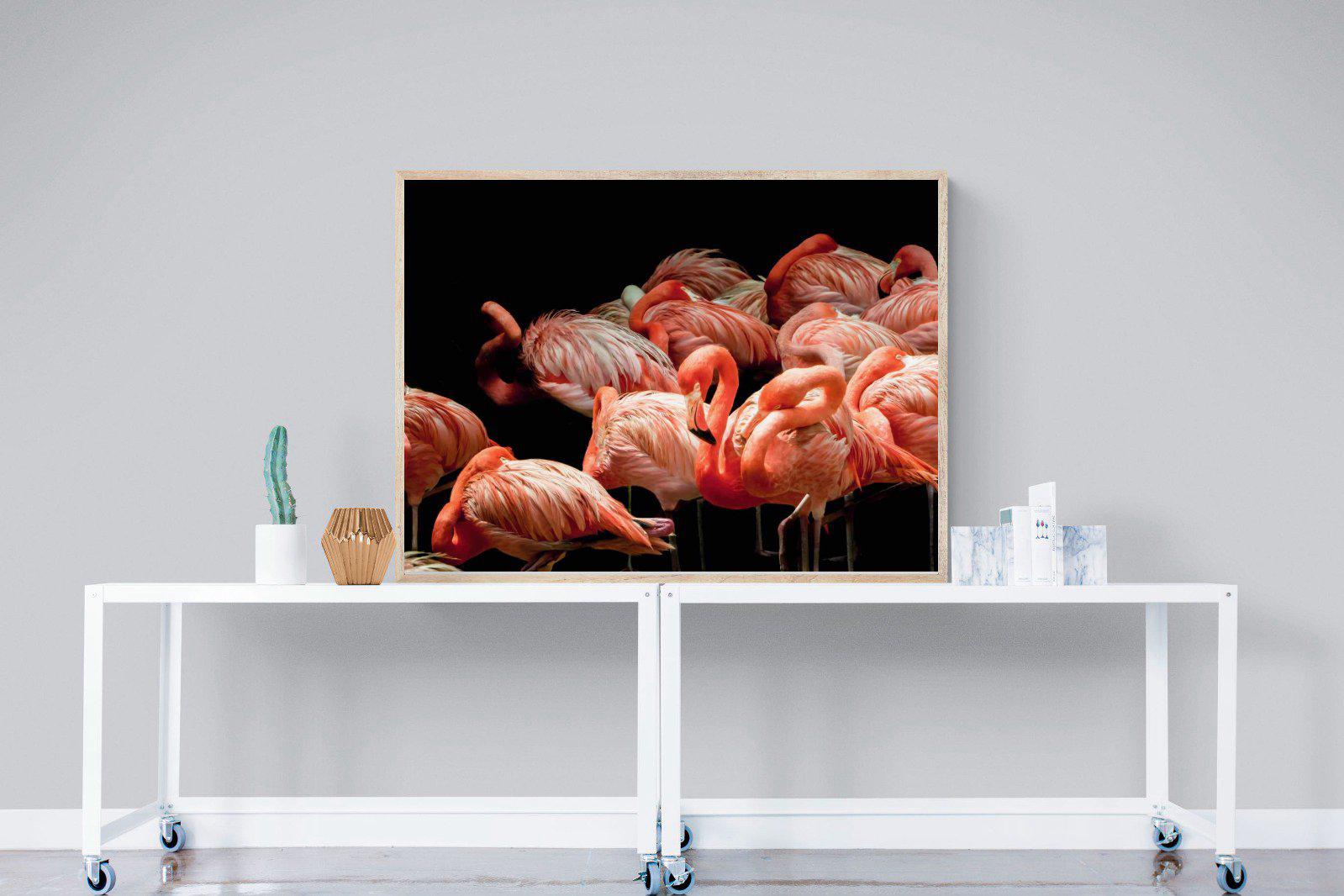 Flamingo Flock-Wall_Art-120 x 90cm-Mounted Canvas-Wood-Pixalot