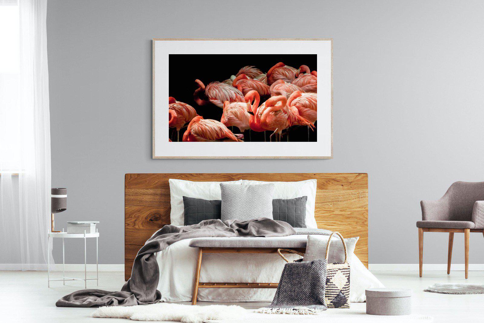 Flamingo Flock-Wall_Art-150 x 100cm-Framed Print-Wood-Pixalot