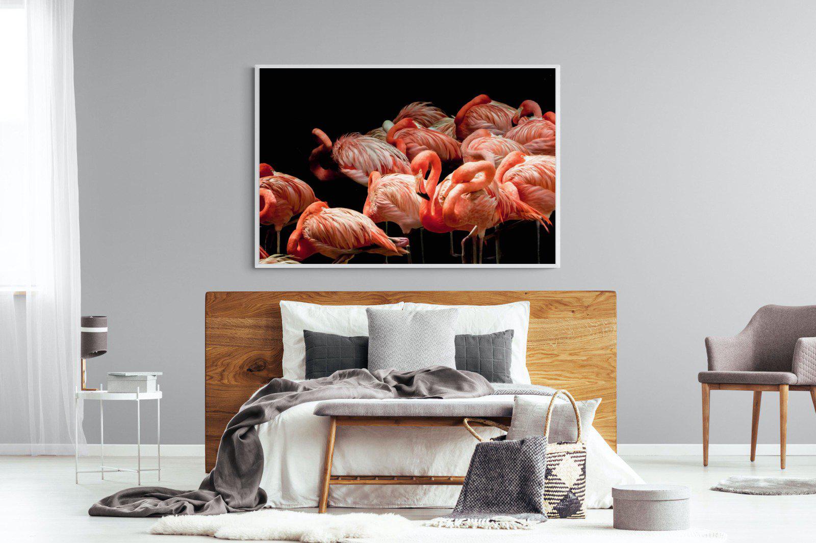 Flamingo Flock-Wall_Art-150 x 100cm-Mounted Canvas-White-Pixalot