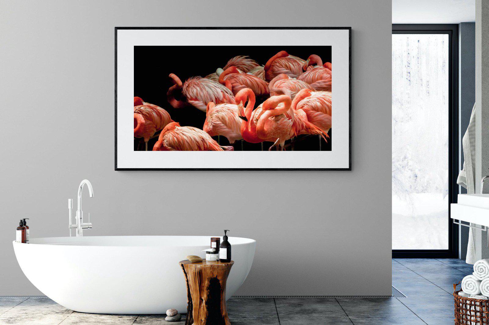 Flamingo Flock-Wall_Art-180 x 110cm-Framed Print-Black-Pixalot