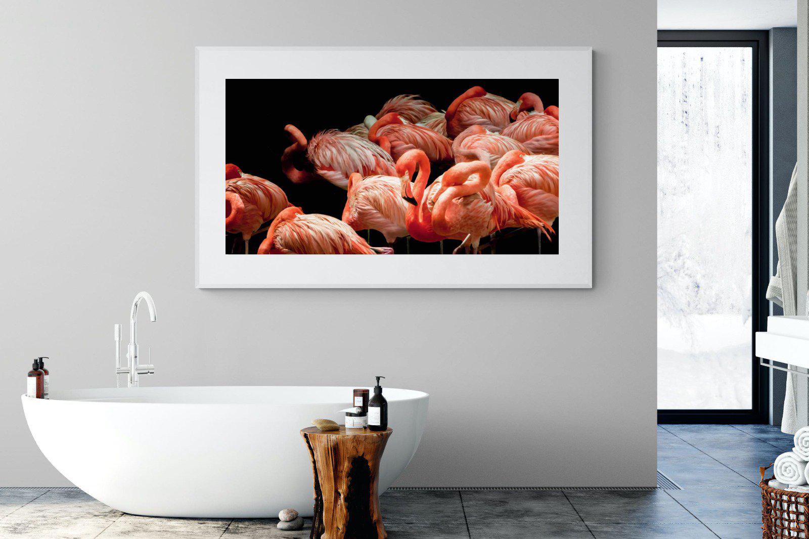 Flamingo Flock-Wall_Art-180 x 110cm-Framed Print-White-Pixalot