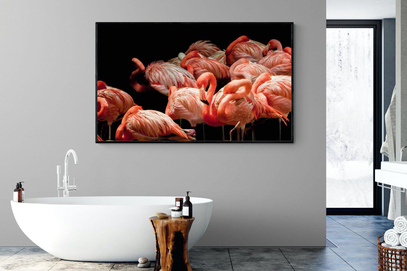 Flamingo Flock-Wall_Art-180 x 110cm-Mounted Canvas-Black-Pixalot
