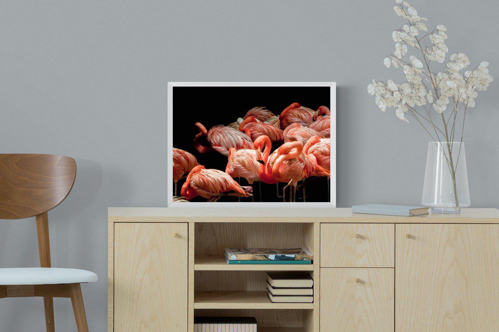 Flamingo Flock-Wall_Art-60 x 45cm-Mounted Canvas-White-Pixalot