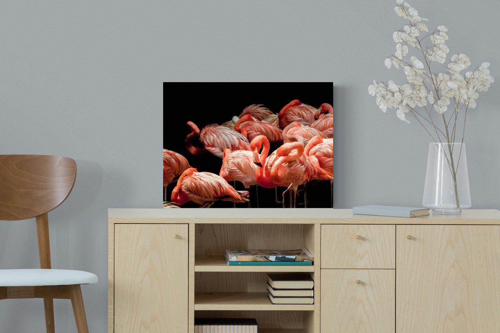 Flamingo Flock-Wall_Art-60 x 45cm-Mounted Canvas-No Frame-Pixalot
