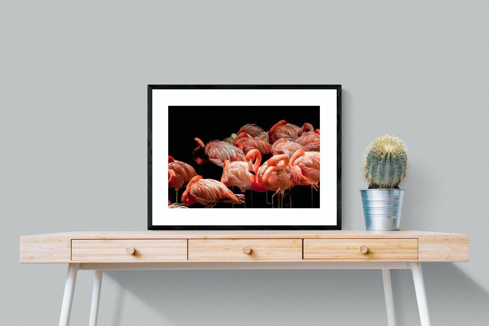 Flamingo Flock-Wall_Art-80 x 60cm-Framed Print-Black-Pixalot