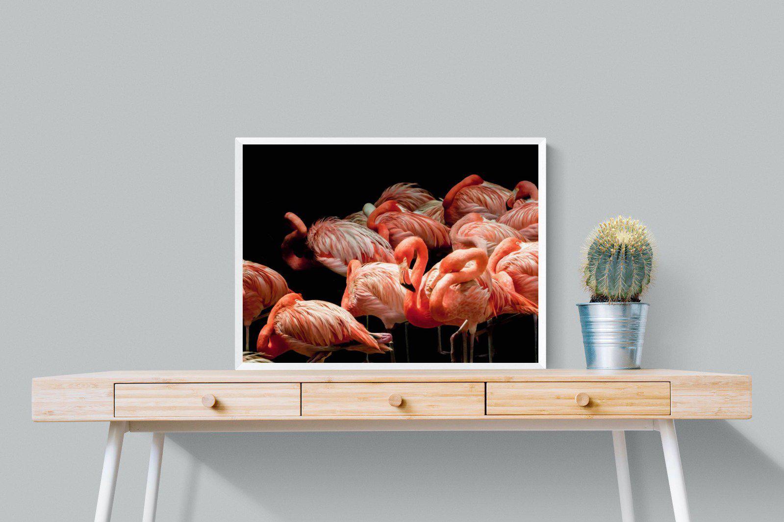 Flamingo Flock-Wall_Art-80 x 60cm-Mounted Canvas-White-Pixalot