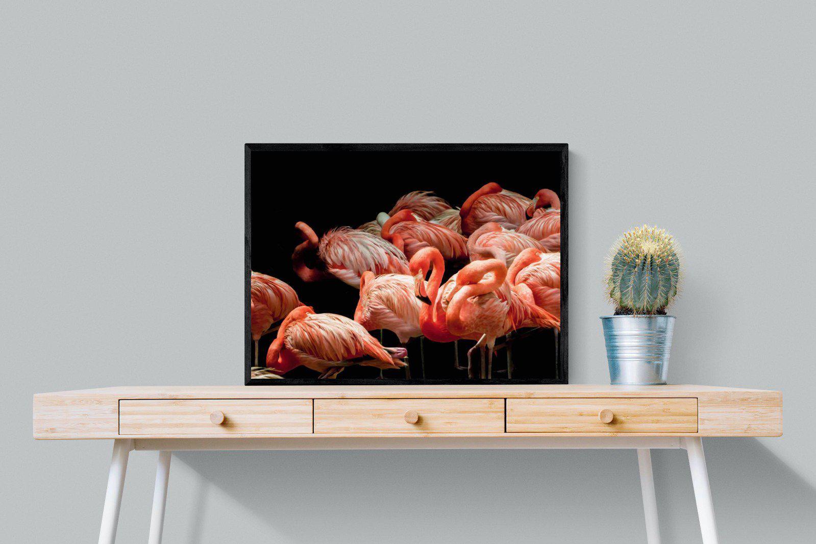 Flamingo Flock-Wall_Art-80 x 60cm-Mounted Canvas-Black-Pixalot