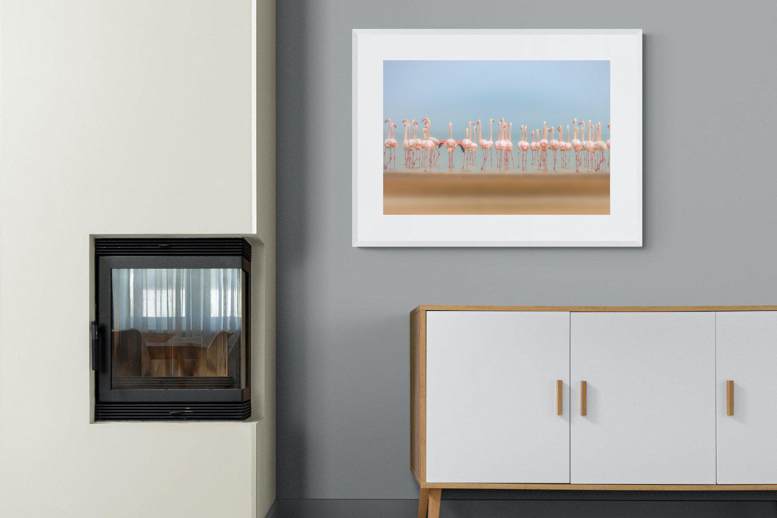 Flamingo Forest-Wall_Art-100 x 75cm-Framed Print-White-Pixalot