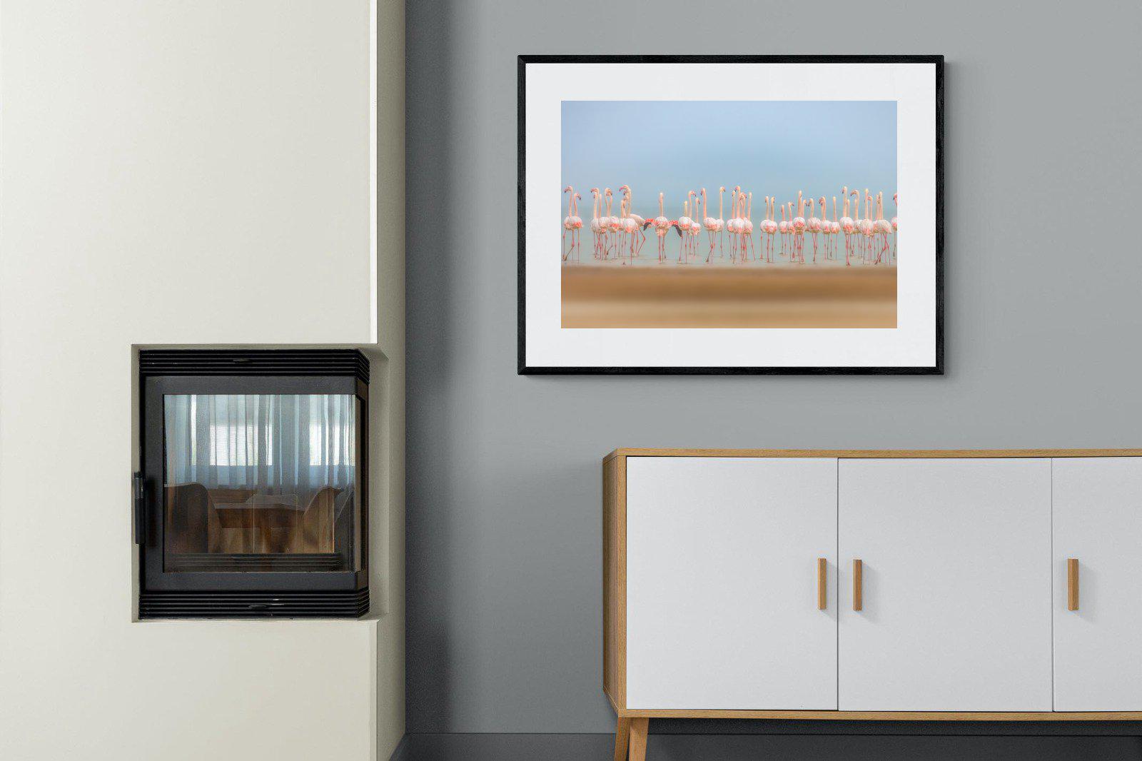 Flamingo Forest-Wall_Art-100 x 75cm-Framed Print-Black-Pixalot