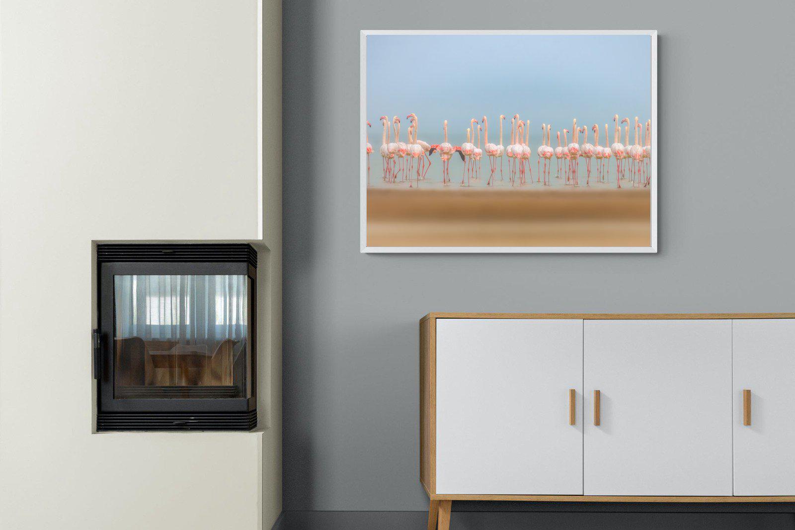 Flamingo Forest-Wall_Art-100 x 75cm-Mounted Canvas-White-Pixalot